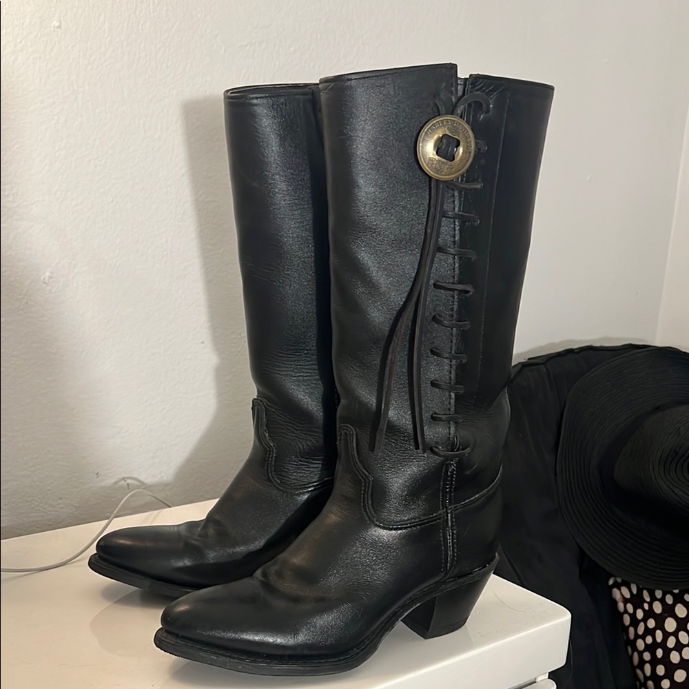 Harley Davidson black knee high Cowboy Boots